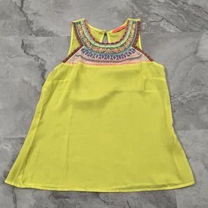 Lulumari Women's Yellow Embroidered Sleeveless Tank Top Size Large L‎